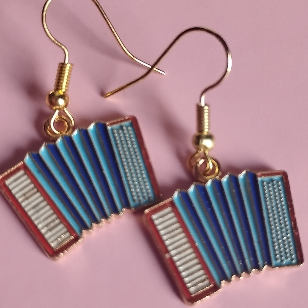 Oktoberfest Accordion German Earrings 18k Gold Plated Nickel Free Hooks